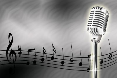 Microphone and musical notes